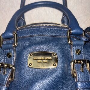 Michael Kors Blue Textured Leather Satchel with Gold Accents